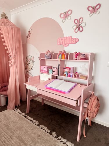 Customer photo review of Kids Study Desk Chair Avelinn Study Desks/Solid Wood Study Desk with Shelf/Home Office/Pink and Chair
