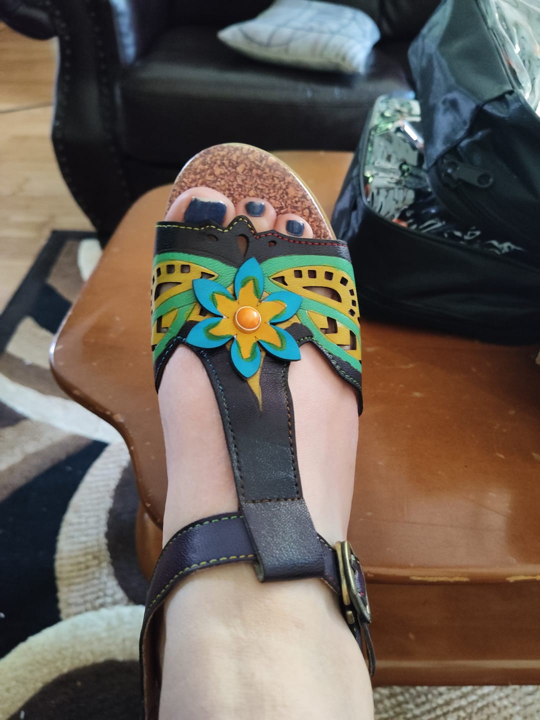 Customer photo review of Retro Handmade Colored Stripe Heel Comfy Sandals