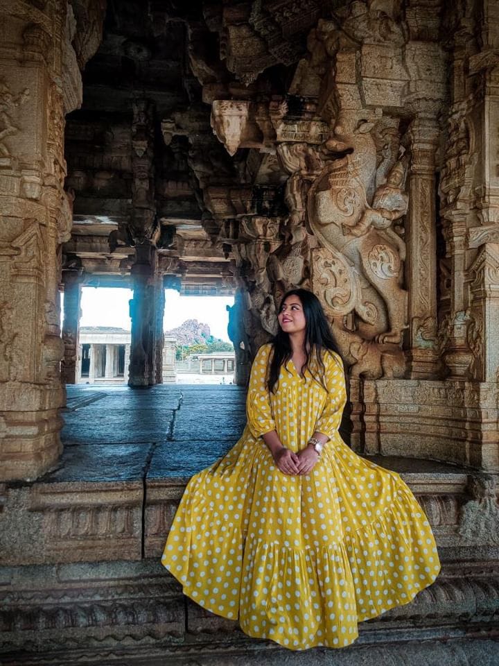 Customer photo review of Bonjour Yellow Polka Modal Maxi Dress