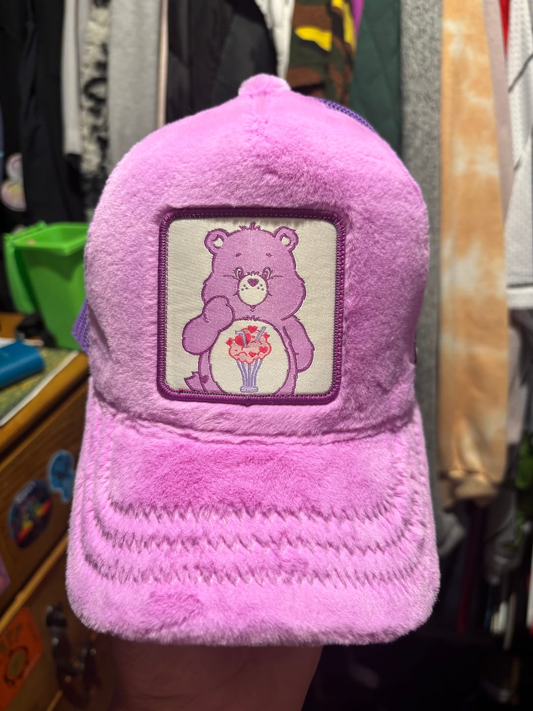 Customer photo review of OVERLORD X Care bears:  Share Bear Trucker Cap