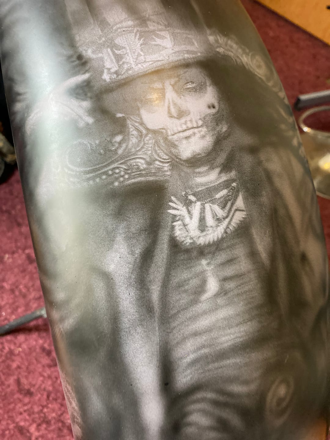 Customer photo review of Skull sitting on the throne - Airbrush Stencil