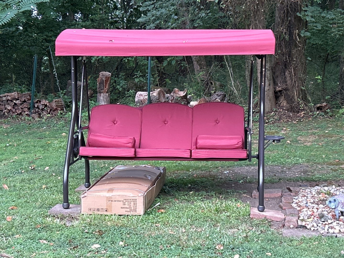 Customer photo review of Homrest 3-Seat Patio Swing with Adjustable Canopy and Backrest, Wine Red