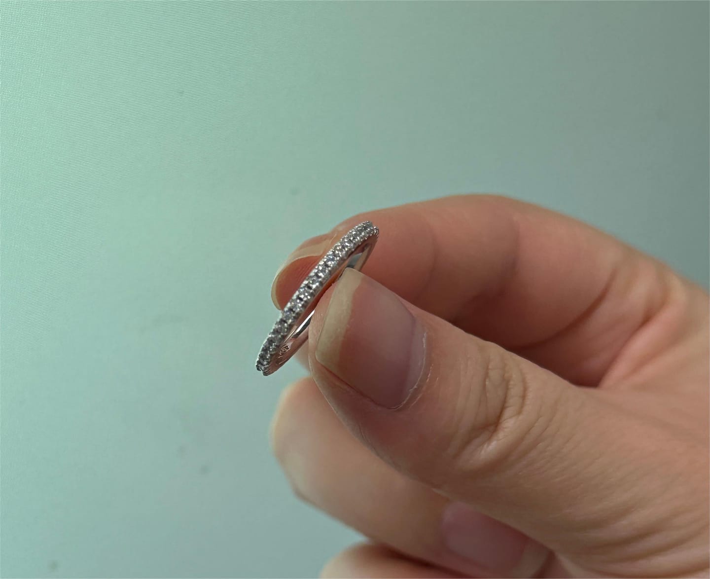 Customer photo review of Louily 0.5 Ct Round Cut Classic Full Eternity Thin Wedding Band For Women In Sterling Silver