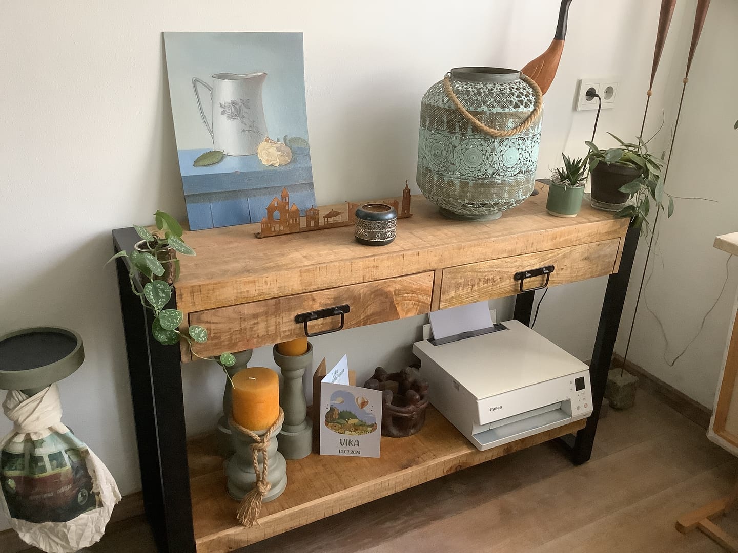 Customer photo review of Sidetable Mangohout en Staal | 120 x 35 x 76 cm