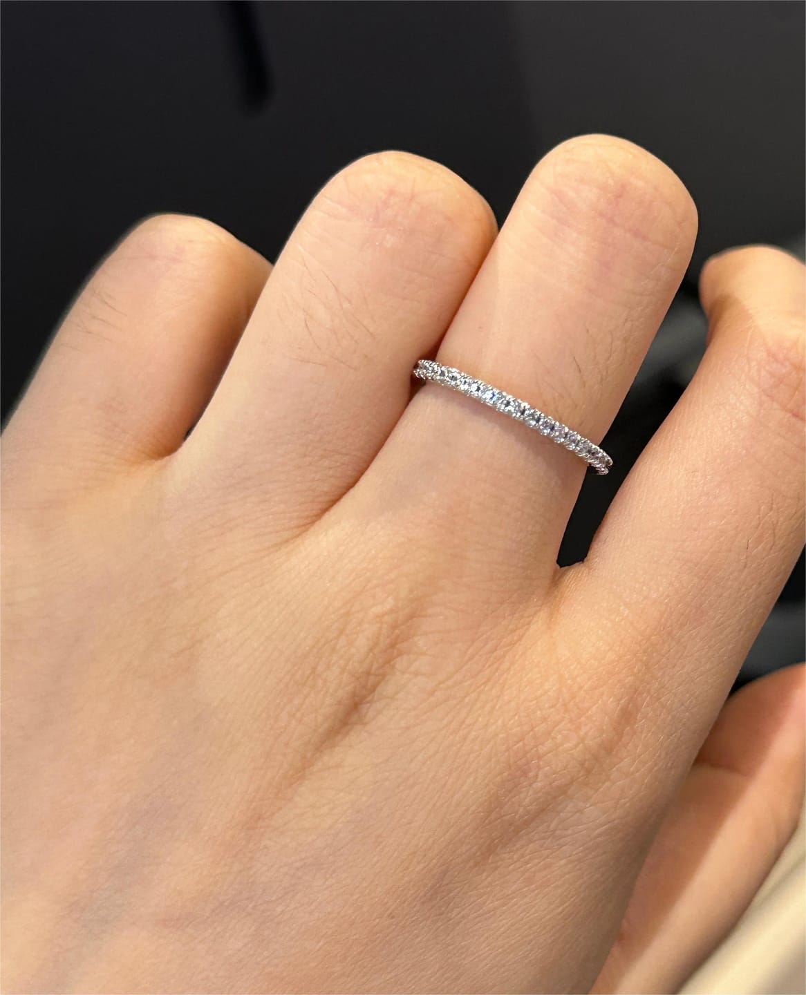 Customer photo review of Louily 0.5 Ct Round Cut Classic Full Eternity Thin Wedding Band For Women In Sterling Silver