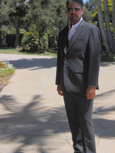 Customer photo review of Dark Grey Herringbone Tweed 3 Piece Suit