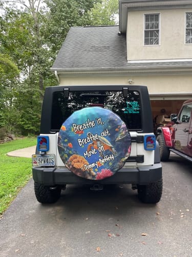 Customer photo review of Custom Spare Tire Cover for Jeep, RV, Bronco Camper, Trailer, & More