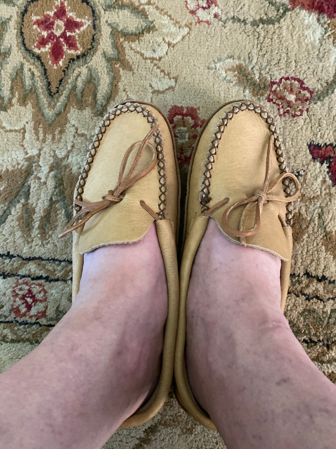Customer photo review of Men's Earthing Moccasins Moose Hide with Heavy Oil Tan Soles