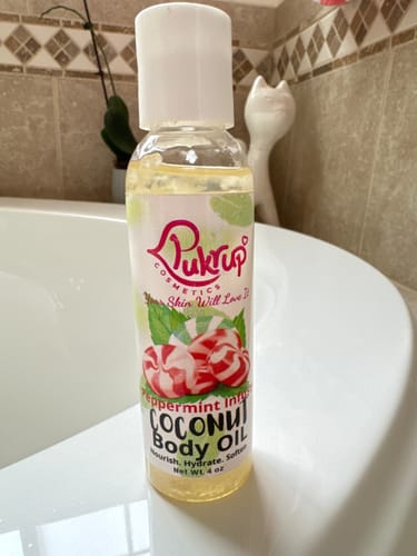 Customer photo review of Pukrup Cosmetics Peppermint Infused Coconut Body Oil, 4oz