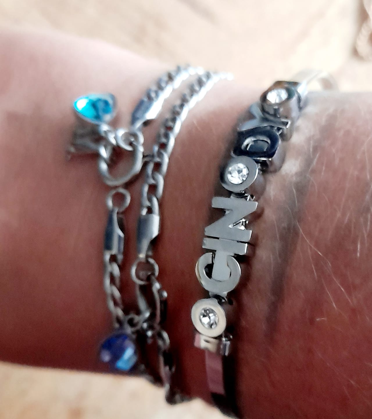 Customer photo review of Letter & birthstone bracelet silver