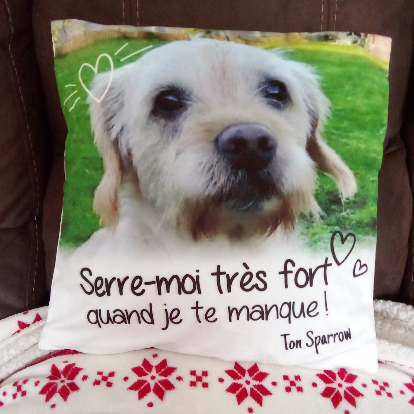 Customer photo review of Serre-moi très fort quand je te manque - Coussin personnalisé