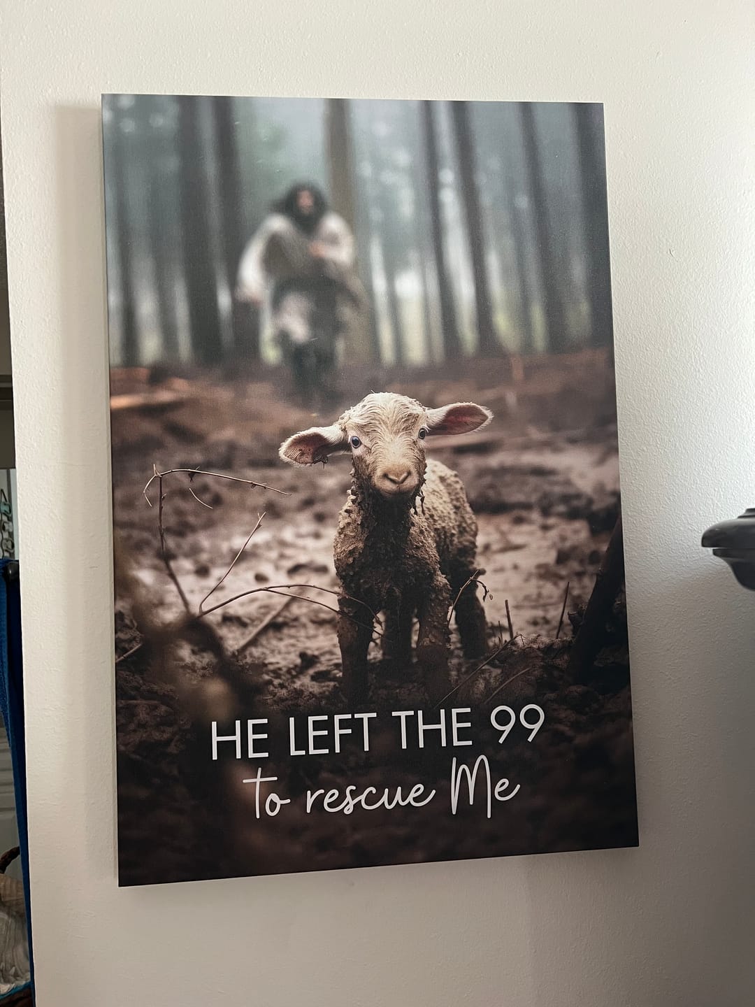 Customer photo review of He Left the 99 to Rescue Me, Jesus and Lost Sheep, Wall Art Canvas