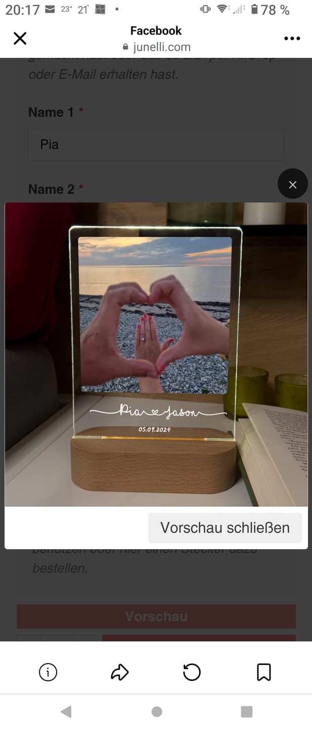Customer photo review of Euer Liebeslicht mit Foto (eckig)