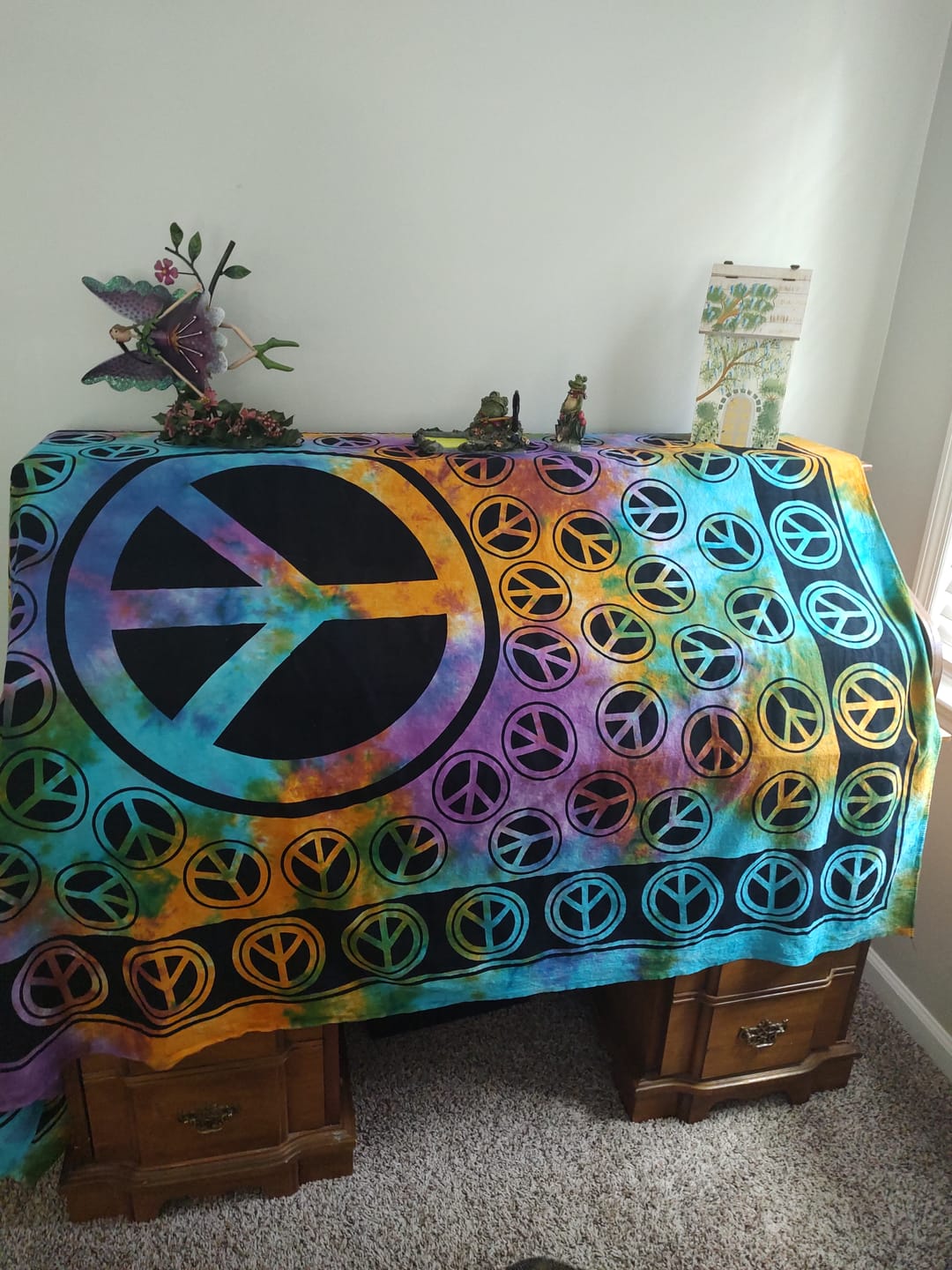 Customer photo review of Peace Sign Tie Dye Tapestry