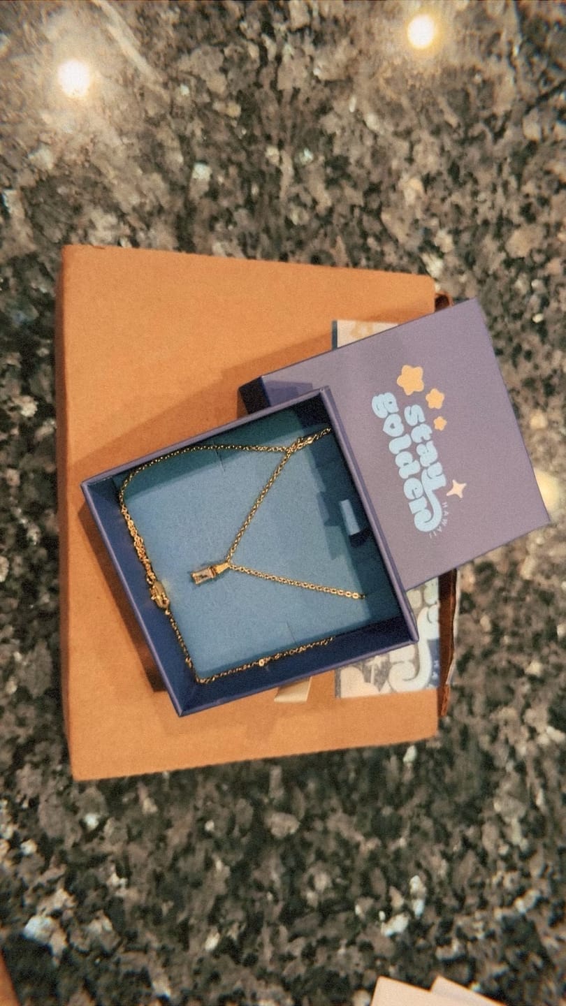 Customer photo review of Dainty Emerald Charm Necklace