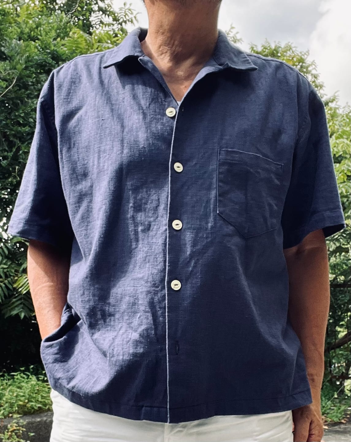 Customer photo review of 藍染　ドロップショルダー綿麻キューバシャツ