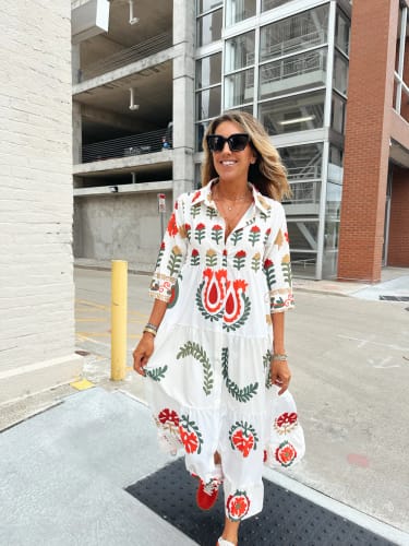 Customer photo review of Botanical Print Ruffle Hem Resort Maxi Dress