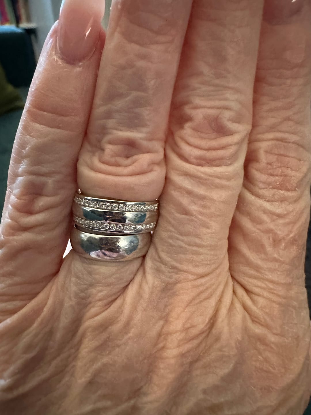 Customer photo review of Domed Double Row Moissanite Eternity Wedding Band