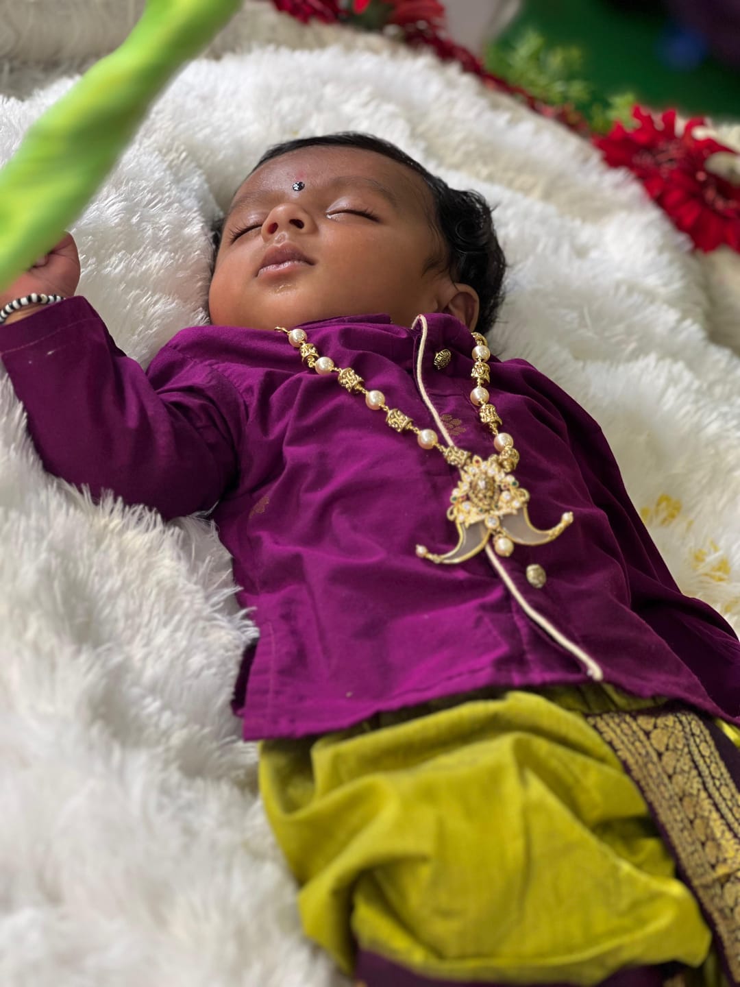 Customer photo review of Green and wine kurta dhoti ethnic dress for baby boy