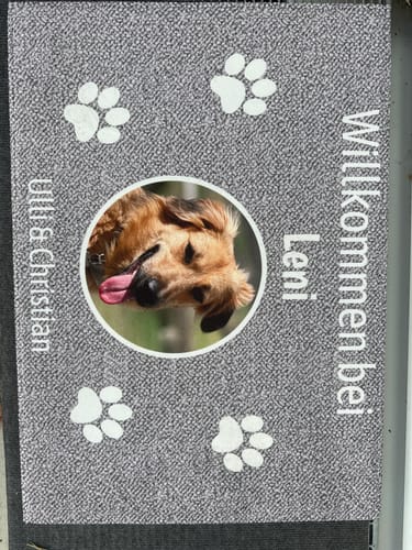 Customer photo review of Willkommen bei Foto Begrüßung - Personalisierte Haustier Foto Fußmatte
