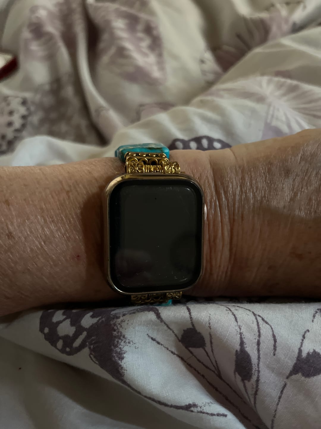 Customer photo review of Turquoise Tibetan Jasper Stretch Apple Watch Strap