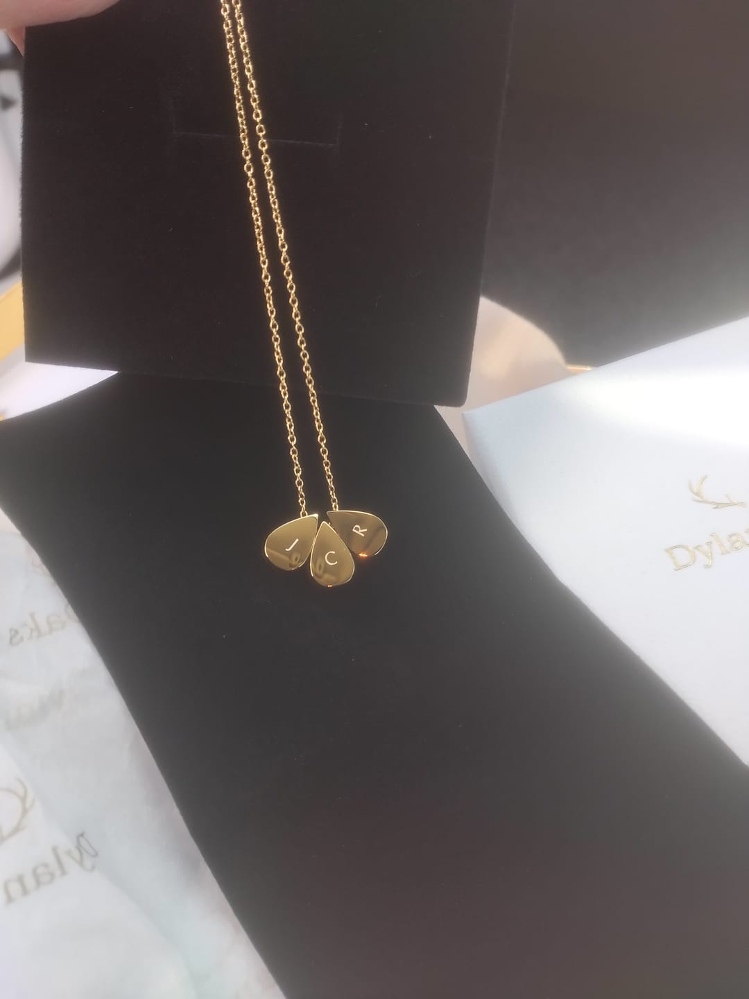 Customer photo review of Teardrop Triple Bead Necklace in Gold