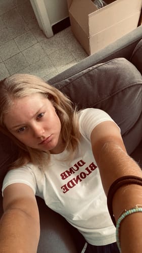 Customer photo review of 'Dumb Blonde' baby tee