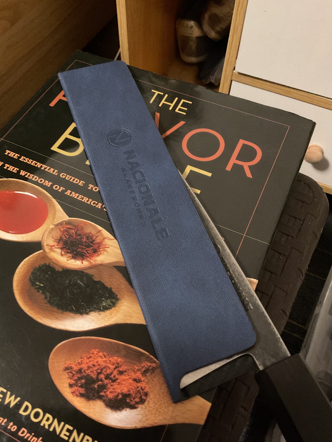 Customer photo review of 215mm Magnetic Knife Guard. Denim Blue PU