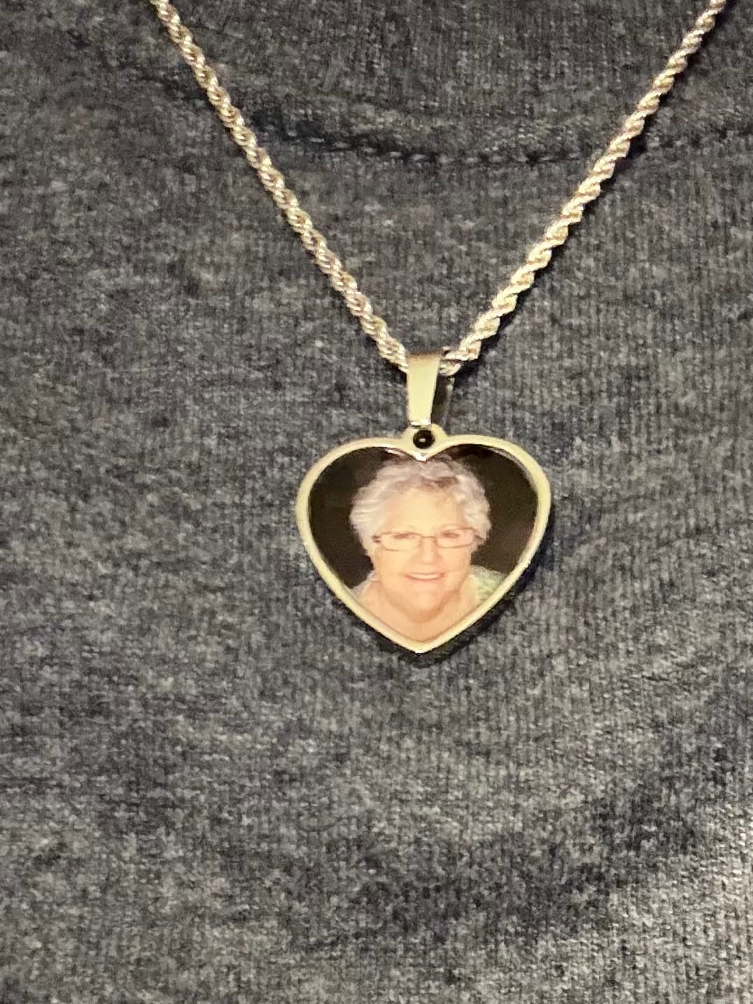 Customer photo review of Custom Engravable Heart Photo Necklace