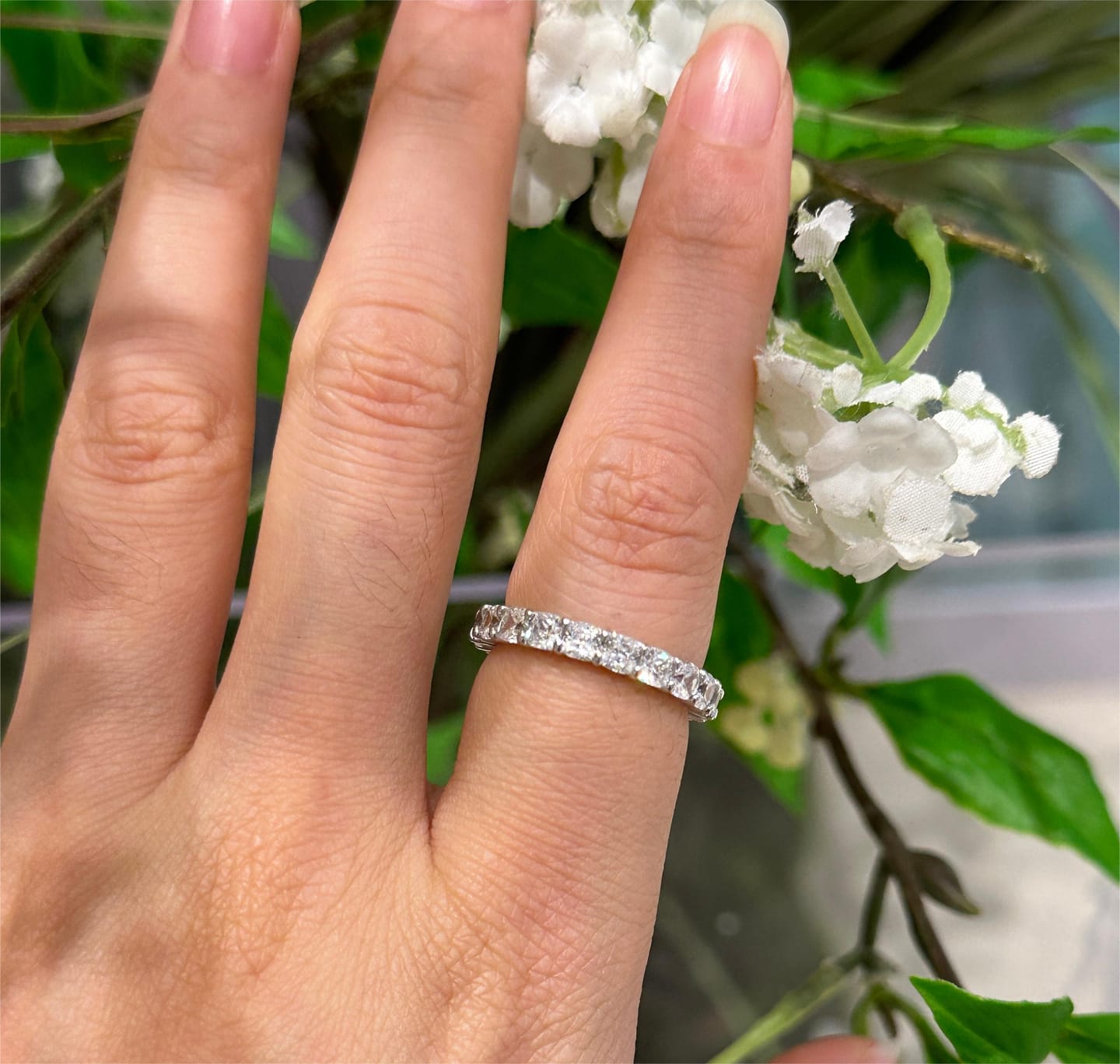 Customer photo review of S925 2.5 Carat Cushion Cut Women's Wedding Band In Sterling Silver Stackable Ring