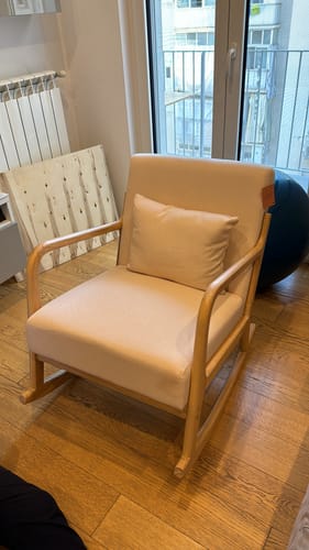 Customer photo review of Rocking chair en bois massif et tissu beige