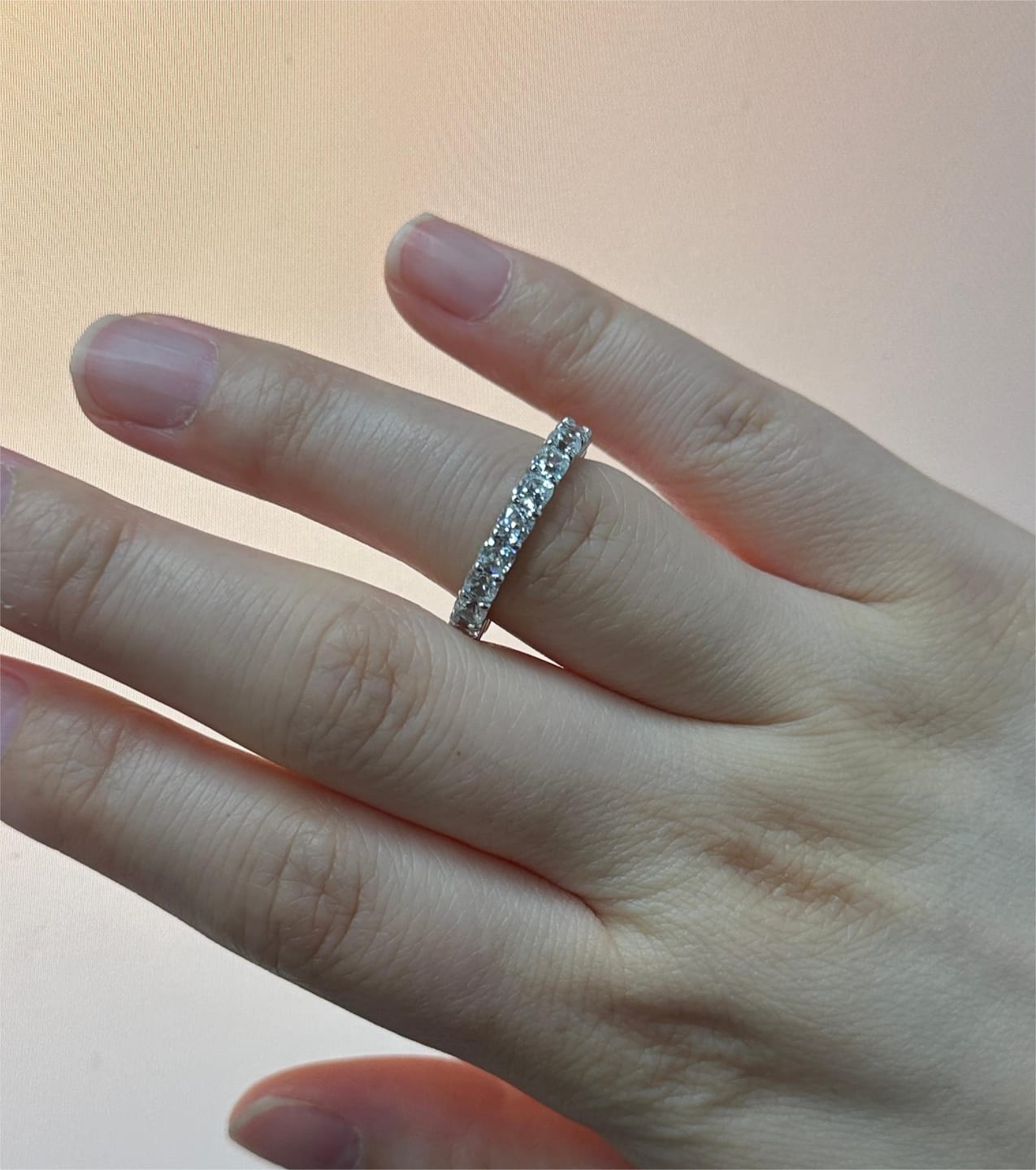Customer photo review of S925 2.5 Carat Cushion Cut Women's Wedding Band In Sterling Silver Stackable Ring