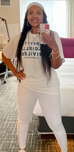 Customer photo review of LUXEIT DIAMOND™ White Mesh High-Waisted Leggings