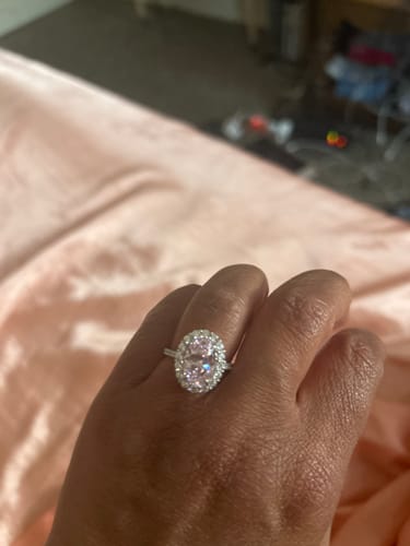 Customer photo review of Classic Oval Cut Halo Simulated Diamond Sterling Silver Ring