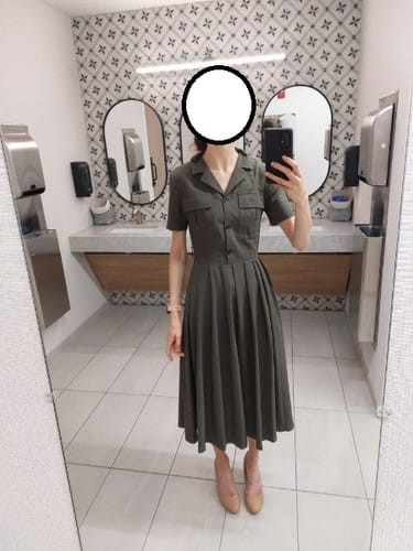 Customer photo review of short sleeve pleated midi shirt dress 2821