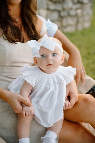Customer photo review of Shine Like A Pearl White Smocked Bubble