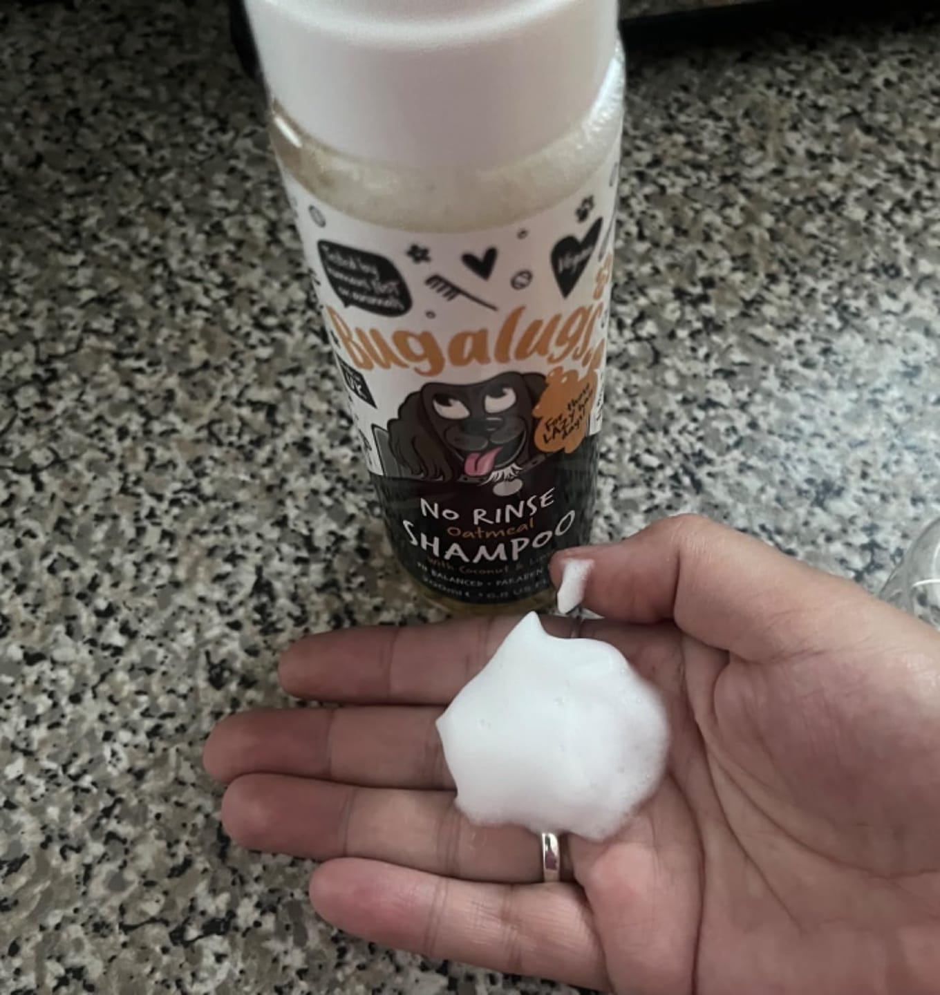 Customer photo review of No Rinse Oatmeal Dog Shampoo with Coconut & Lime