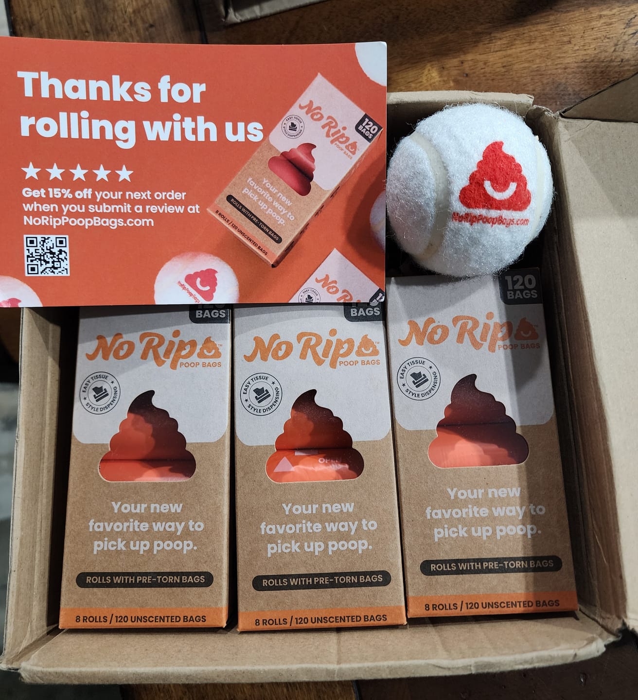 Customer photo review of No Rip Poop Bags Pack of 3 • 24 Rolls Count, 360 Bags