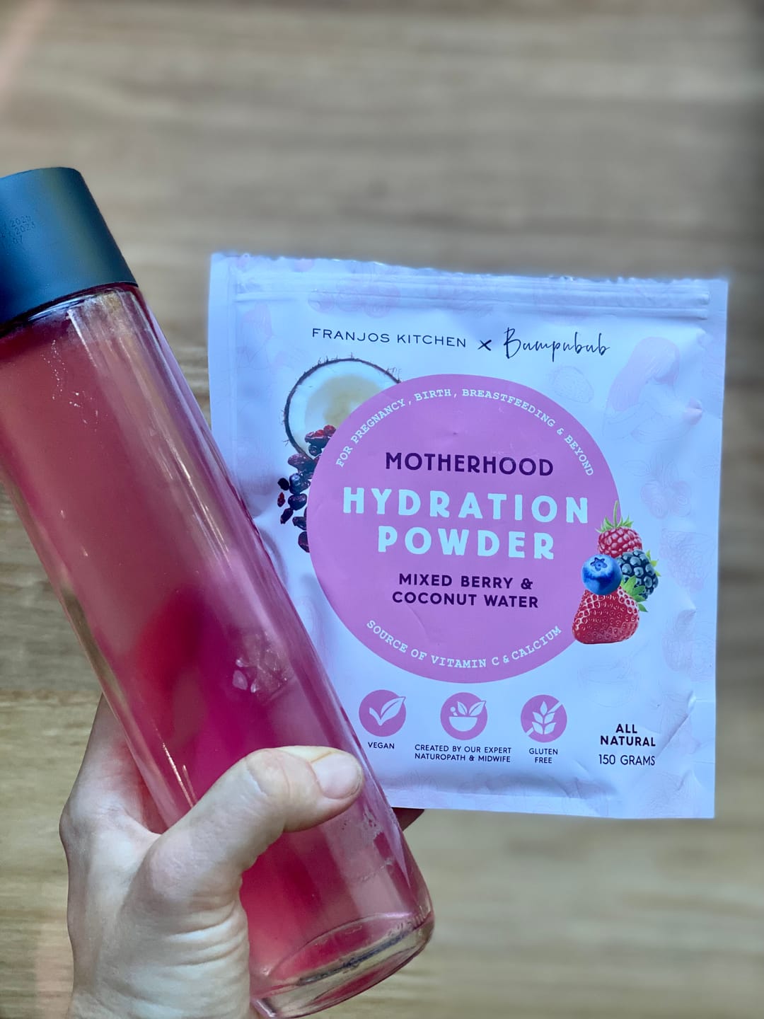 Customer photo review of Motherhood Hydration Powder - Mixed Berry + Blood Orange Duo