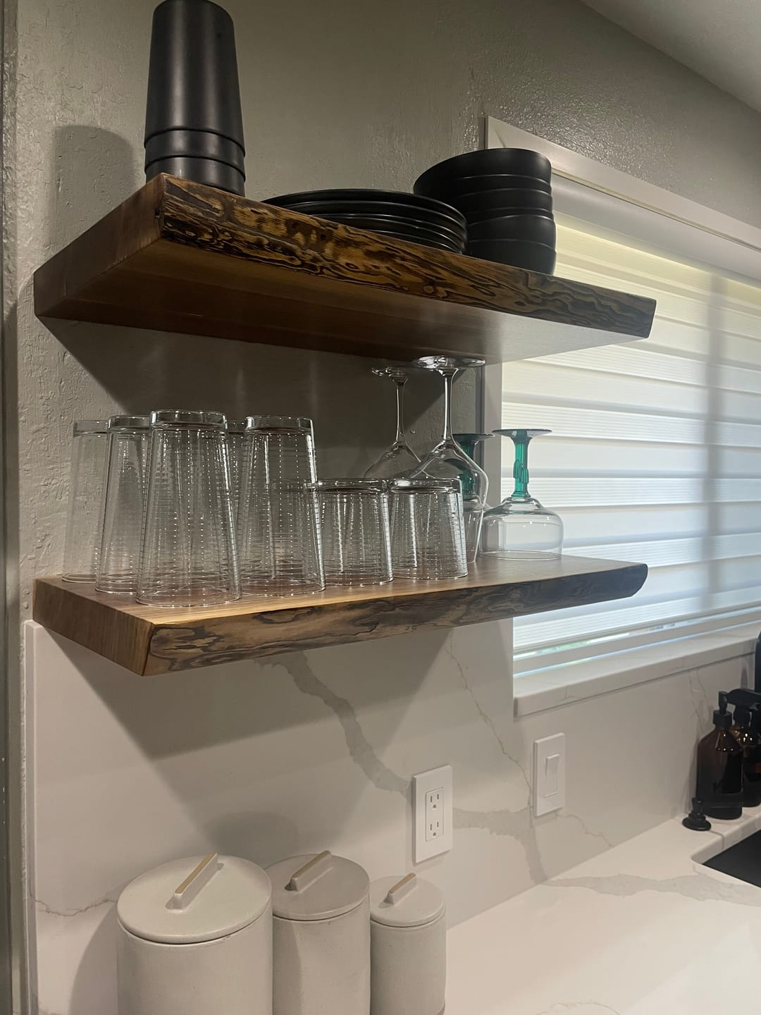 Customer photo review of Live Edge Walnut Floating Shelves