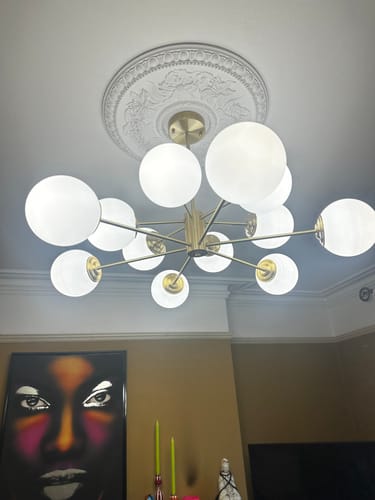 Customer photo review of 12-Light Two-tier Sputnik Opal Globe Chandelier