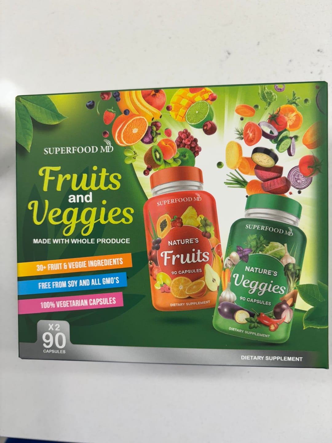 Customer photo review of Superfood MD Fruits and Veggies Supplement - 90 Fruit and 90 Veggie Capsules - Supports Energy Balance, High Lycopene, Vitamins & Minerals -Made in The USA - 90 Count
