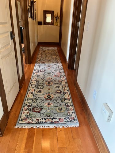Customer photo review of Light Blue and Ivory hand knotted Vibrant colorful Traditional Oushak Wool Area Rug