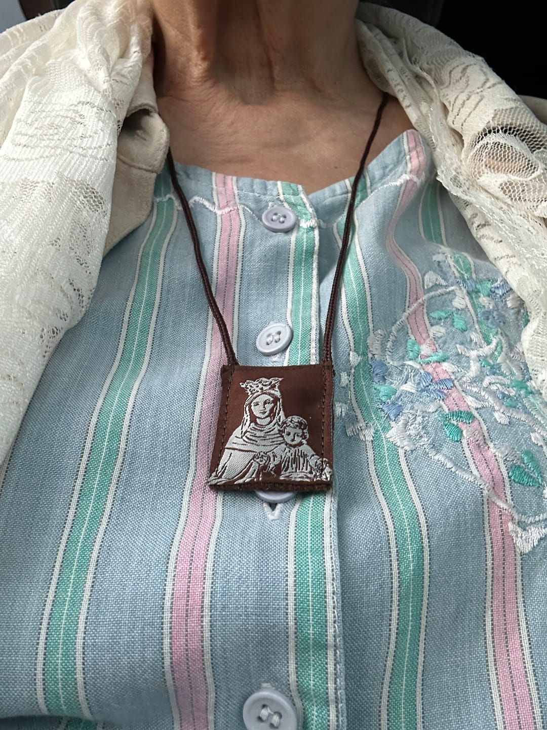 Customer photo review of OLMC Promise | Our Lady of Mt. Carmel Premium Brown Scapular