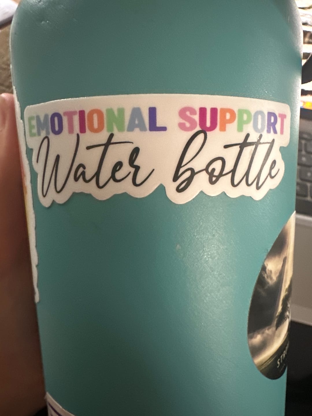 Customer photo review of Emotional Support Water Bottle Sticker