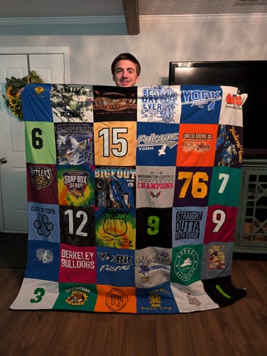 T-shirt quilt featuring berkeley bulldogs, york falcons by Kelly from VA