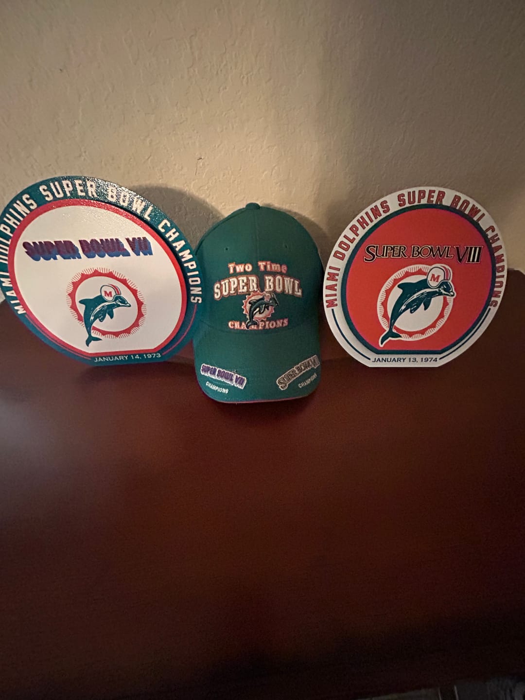 Customer photo review of Miami Dolphins Super Bowl VIII "Double Play" On the Shelf or on the Wall Art