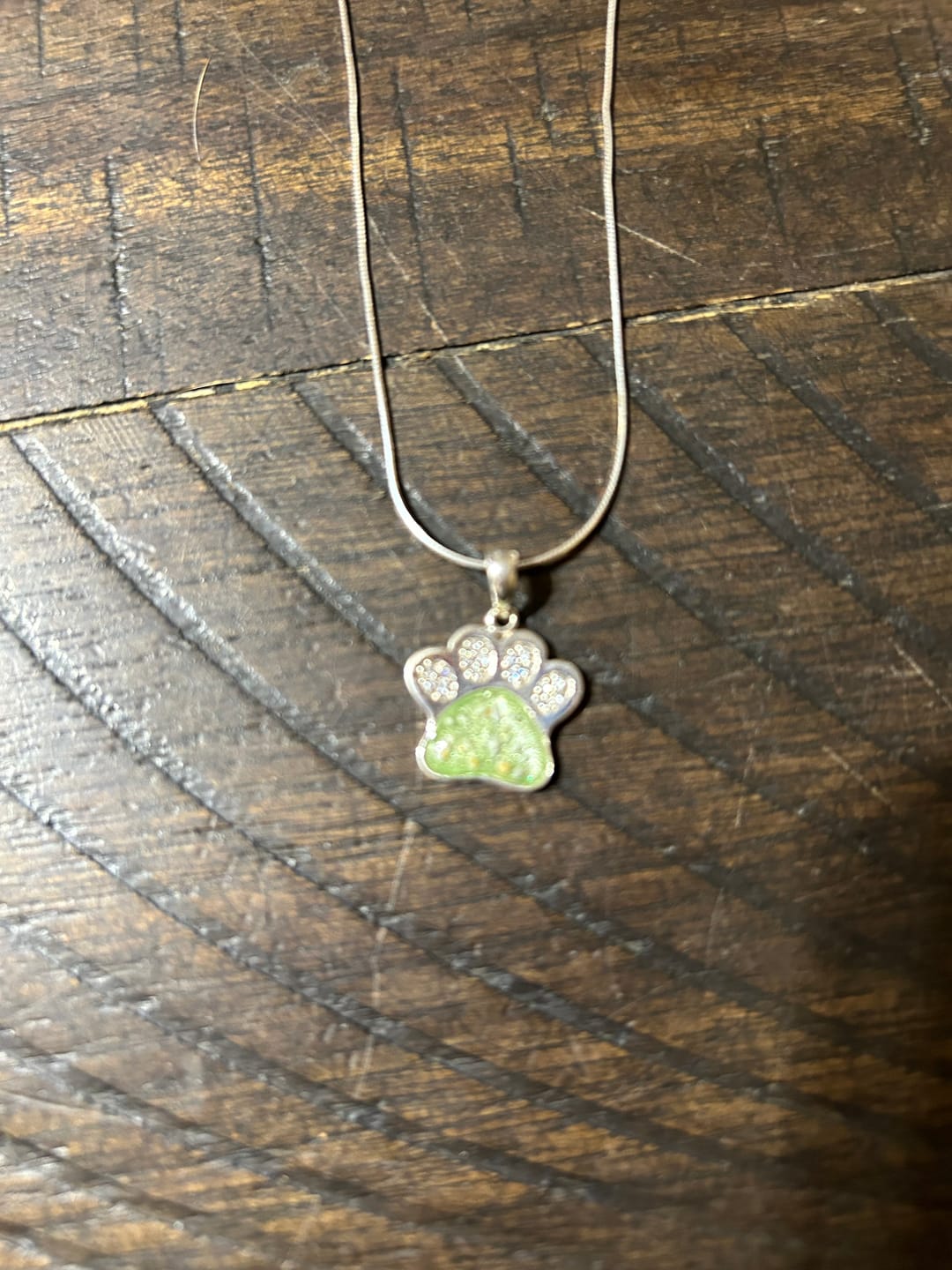 Customer photo review of Petite Pawprint Mica Pendant - Engravable