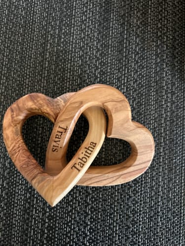 Customer photo review of Olive Wood Connected Hearts | A Great Gift on Valentine, Engagement and Wedding