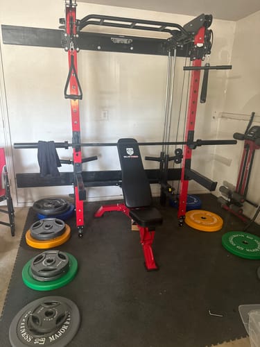 Customer photo review of MAJOR FITNESS All-In-One Home Gym Folding Power Rack Package Lightning F35